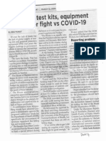 Philippine Star, Mar. 12, 2020, Lack of Test Kits Equipment Hamper Fight Vs COVID-19 PDF
