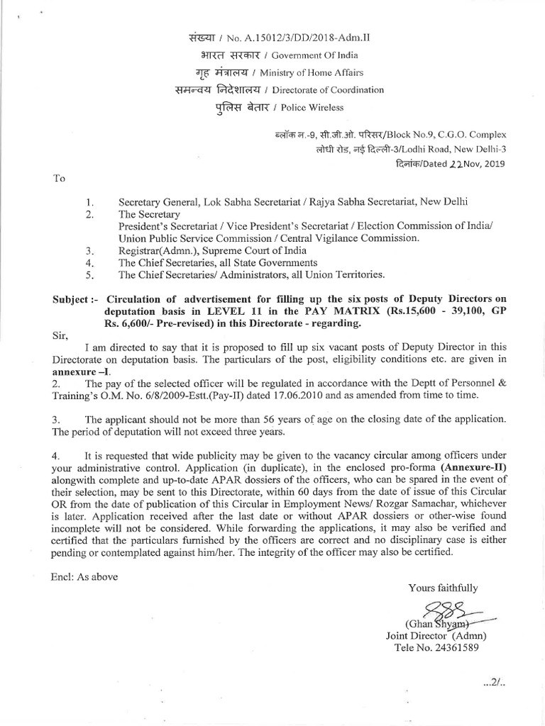 Deputy Director Deputation | PDF