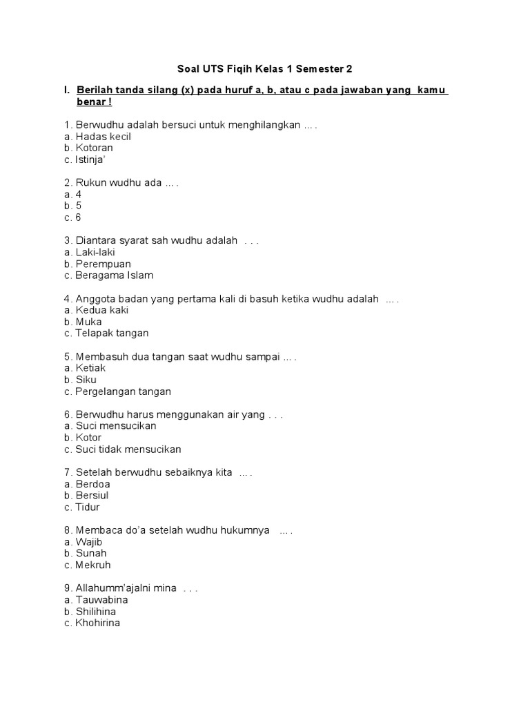 Memahami dan Menguasai Fiqih: Contoh Soal UTS Kelas 2 Semester 2 untuk Mengasah Pemahaman