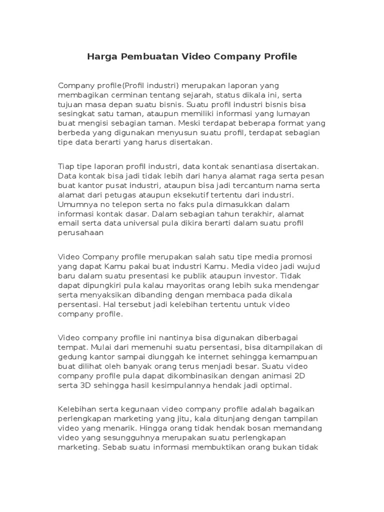 Harga Pembuatan Video Company Profile | PDF