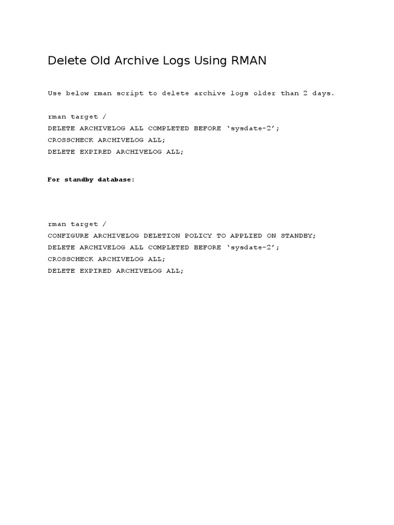 Delete Old Archive Logs Using RMAN PDF