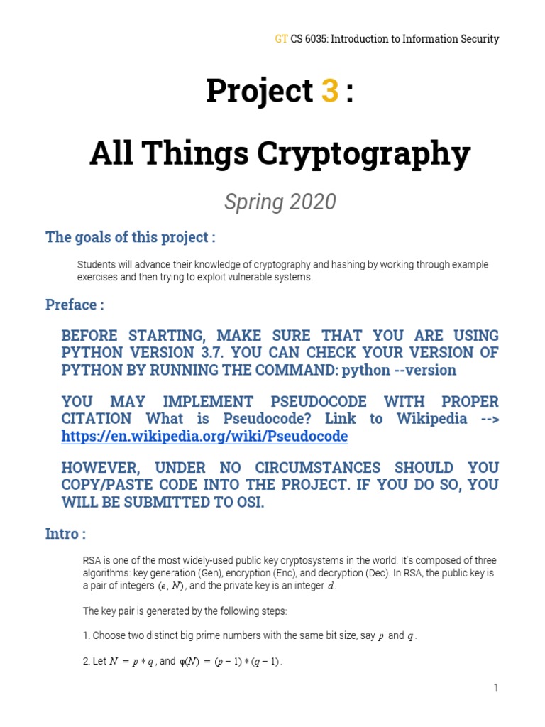 Project 3 Cryptography Key Cryptography