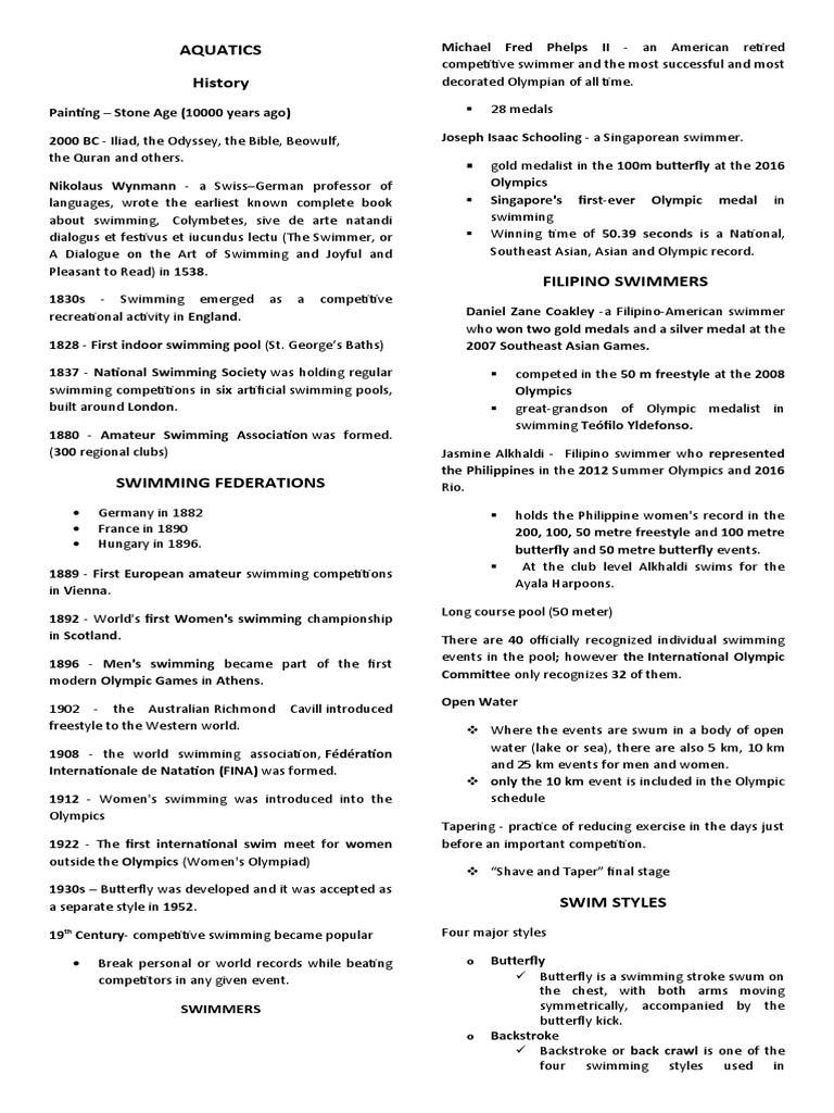 AQUATICS PDF Swimming (Sport) Outdoor Recreation Techniques