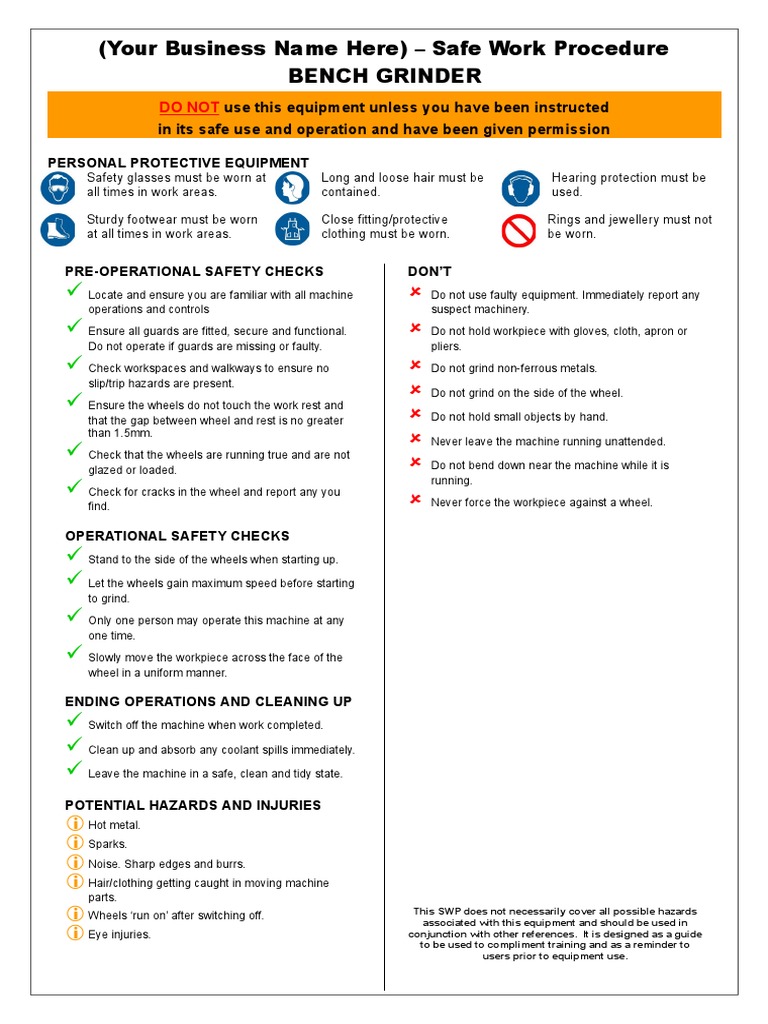 Grinding Machine Safety Operating Procedure PDF Industrial