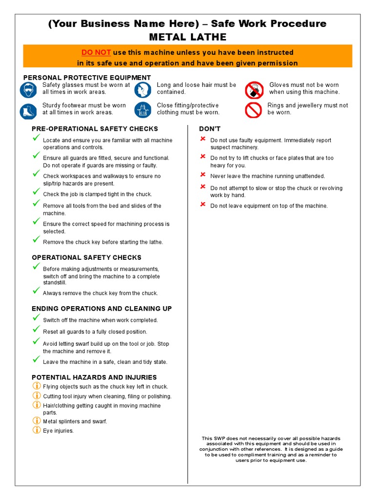 Lathe Machine Safety Operating Procedure PDF Personal