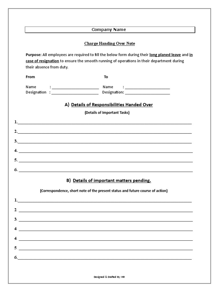 Charge Handover Format F - HRD - 14 | PDF | Government | Business