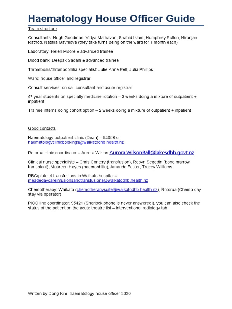 Haematology House Officer Guide | PDF | Chemotherapy | Medical Treatments