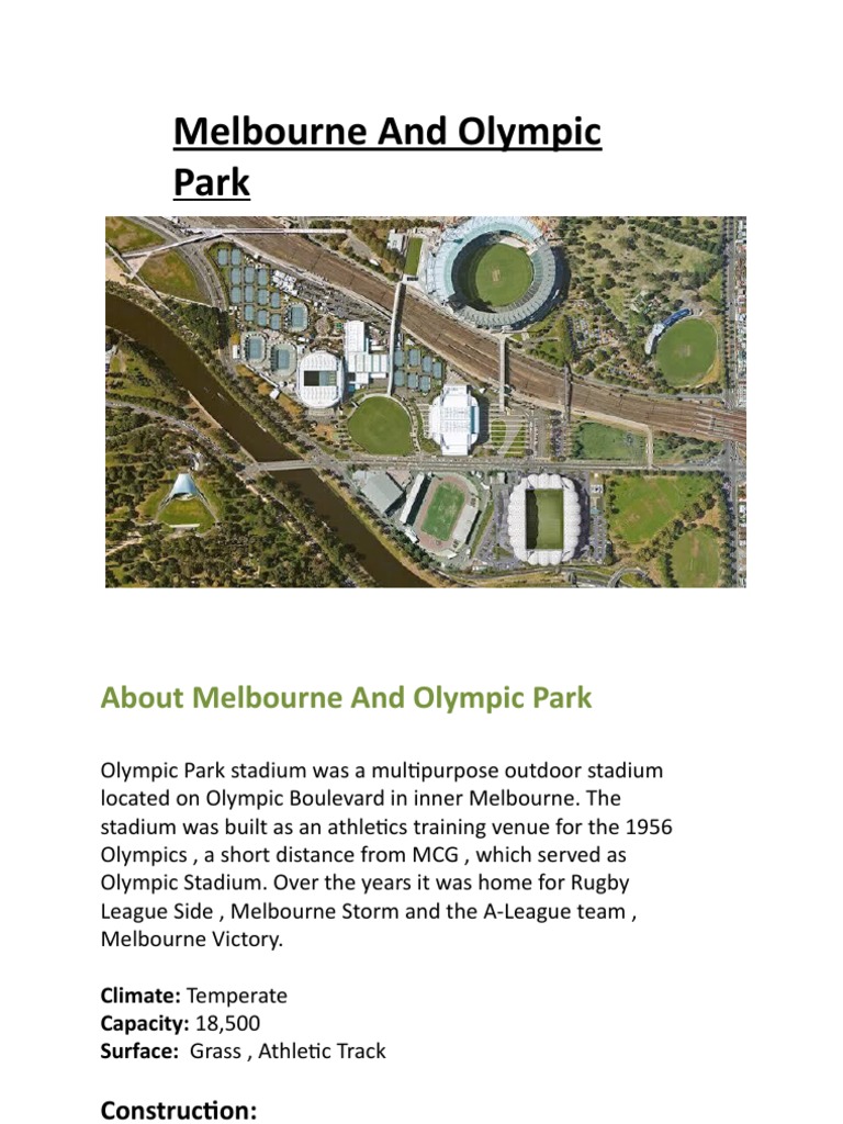 Melbourne Olympic Park Overview | PDF | Hobbies | Recreation