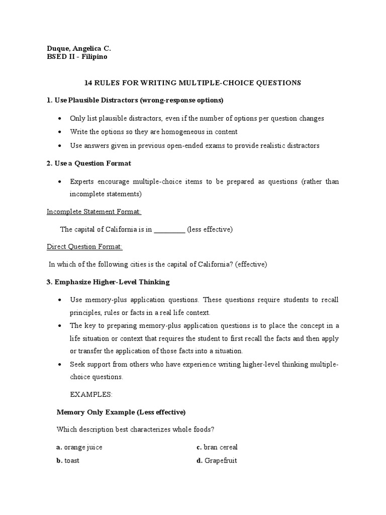 14 rules for writing multiple pdf multiple choice question