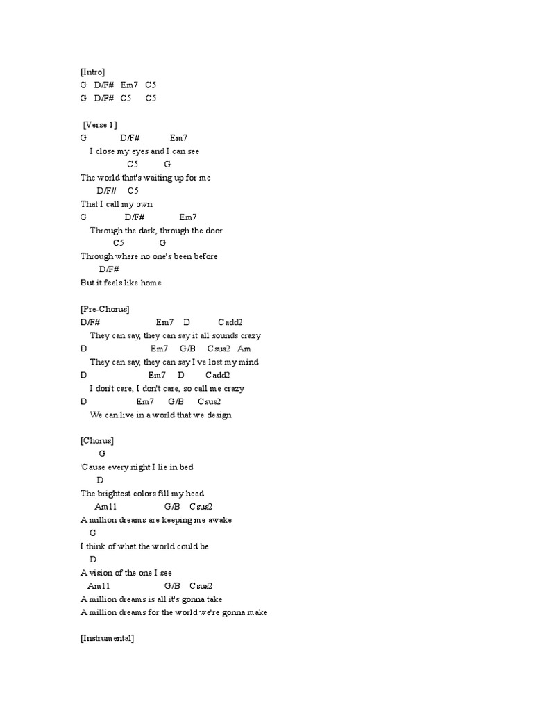 A Million Dreams Lyrics and Chords | PDF | Song Structure | Recorded Music