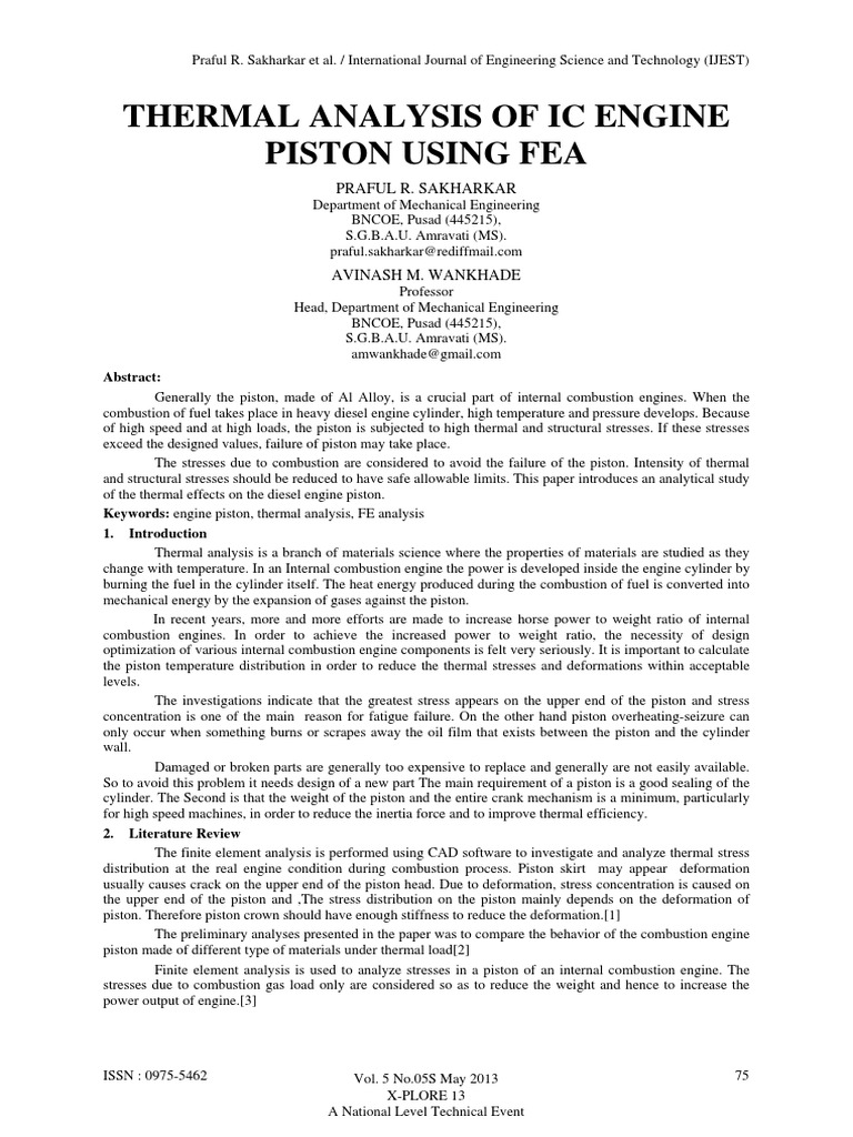 Thermal Analysis of Ic Engine Piston Usi PDF | PDF | Piston | Stress ...