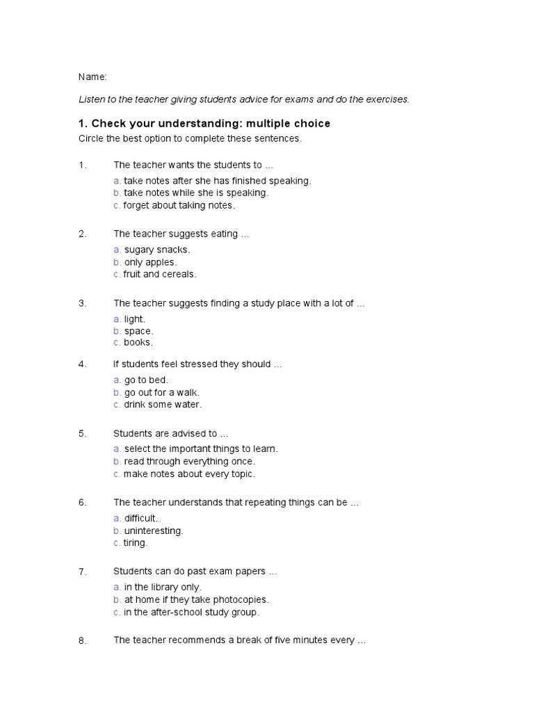 Listening Quiz Test (Assessment) Behavior Modification