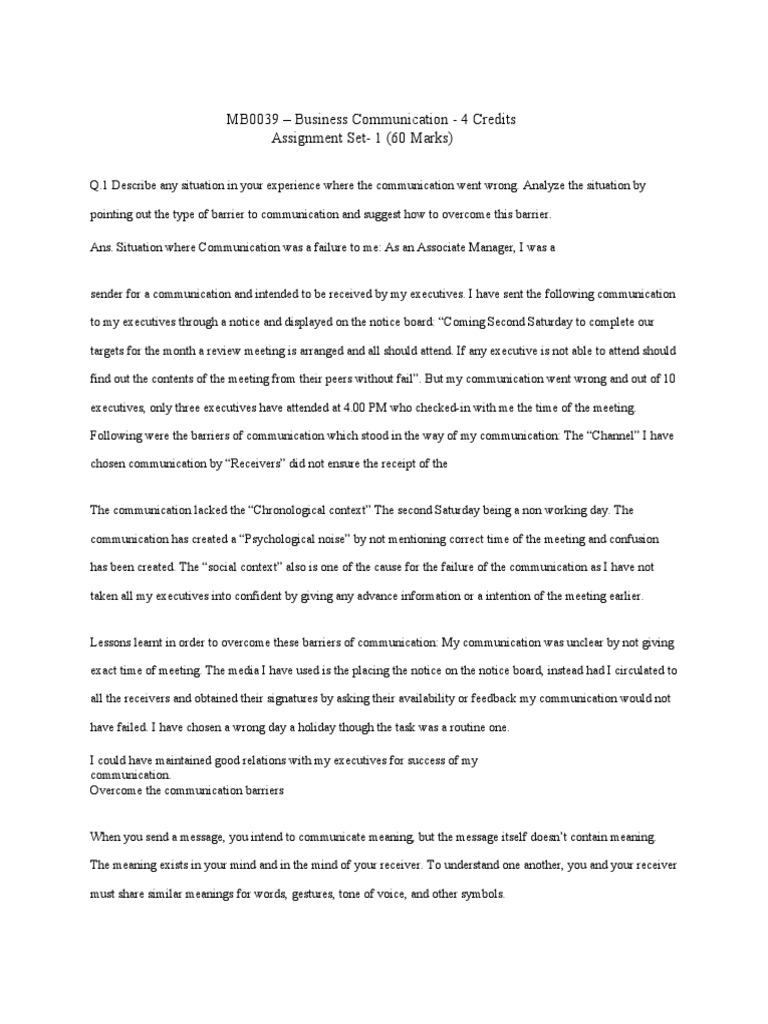 MB0039 Business Communication 4 Credits Assignment Set1 (60 Marks