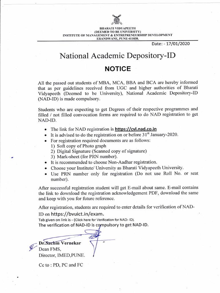 Nad Notice For Passed Out Students Pdf