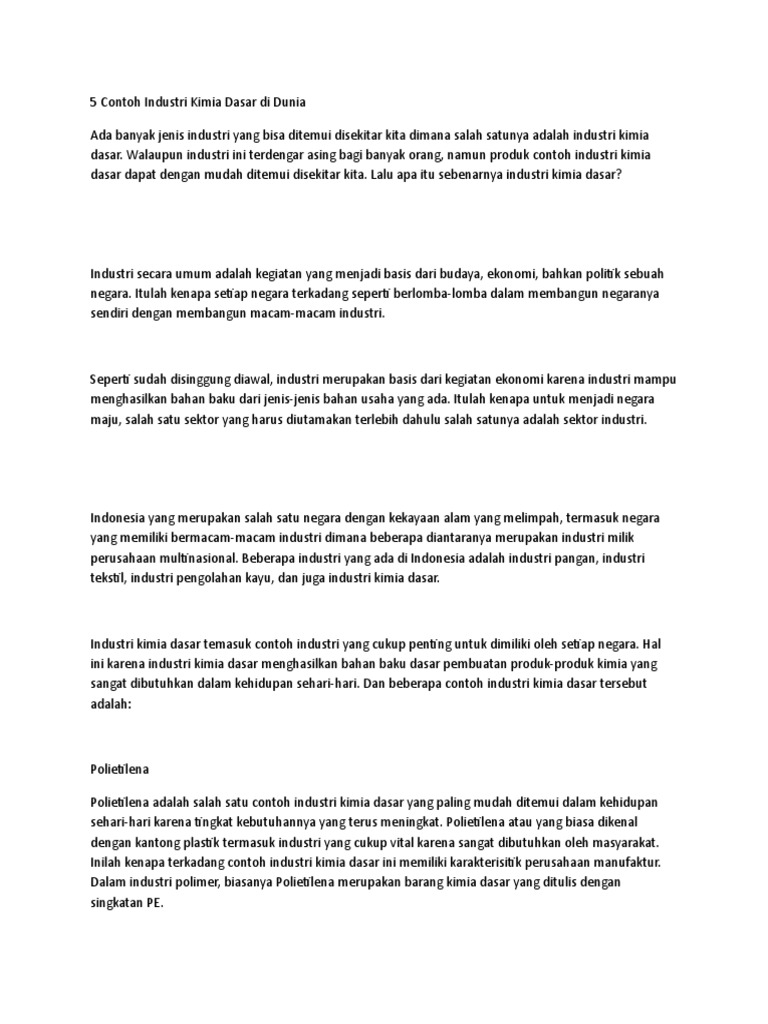 5 Contoh Industri Kimia Dasar Di Indonesia | PDF