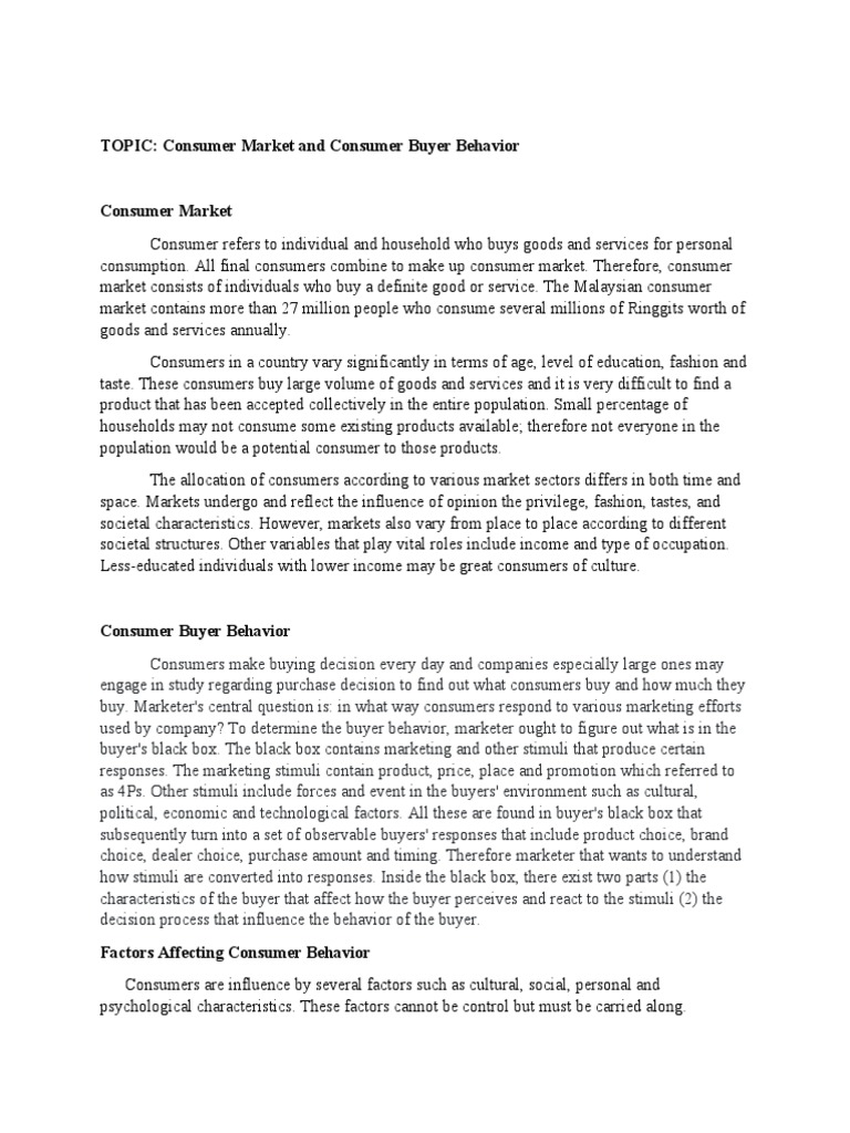 Understanding Consumer Market Behavior | PDF | Consumer Behaviour ...