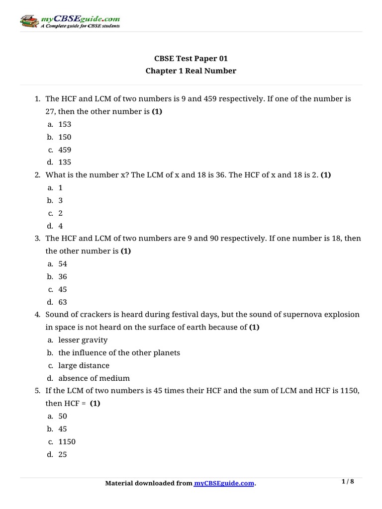 10 Maths Test Paper ch1 1 | PDF | Numbers | Factorization