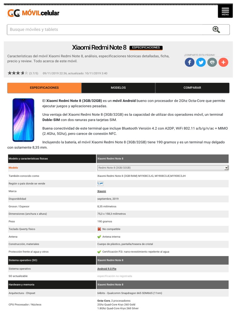 Redmi Note 8 | PDF | Lte (Telecomunicaciones) | 3 G