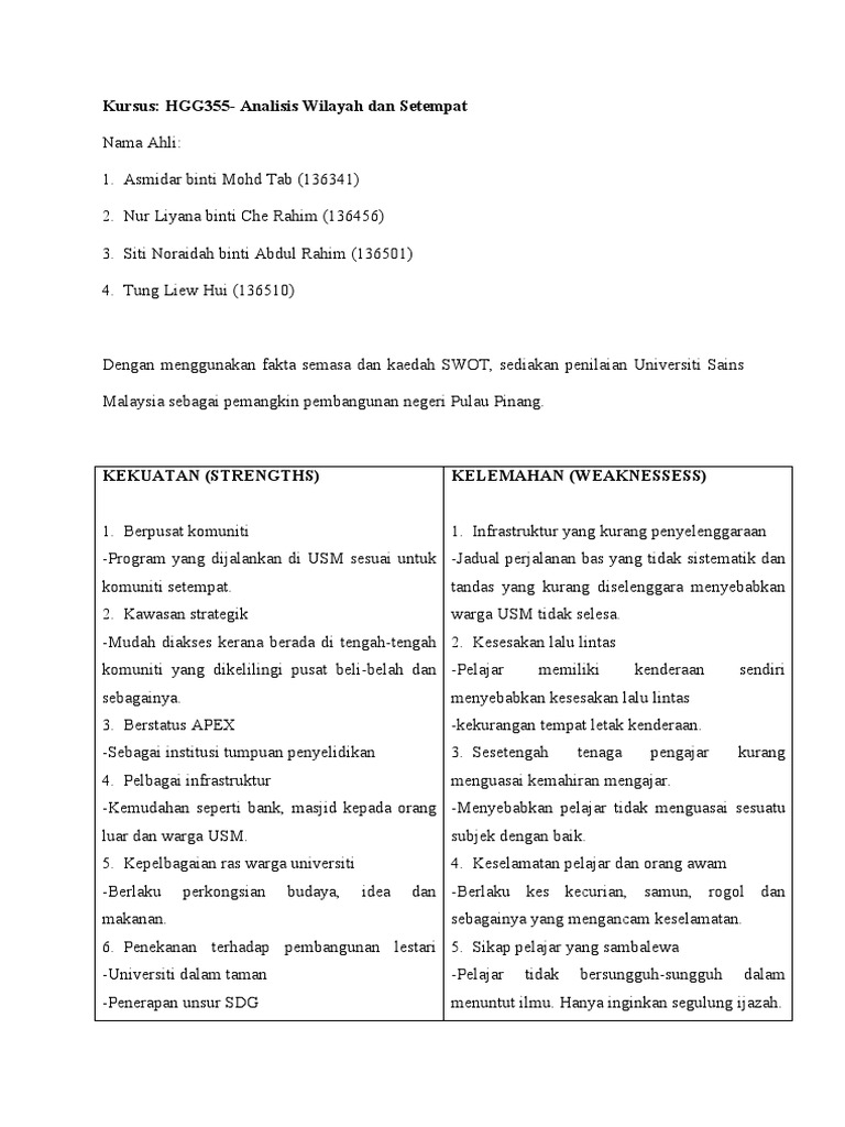 Tugasan Analisis Swot Pdf Pdf