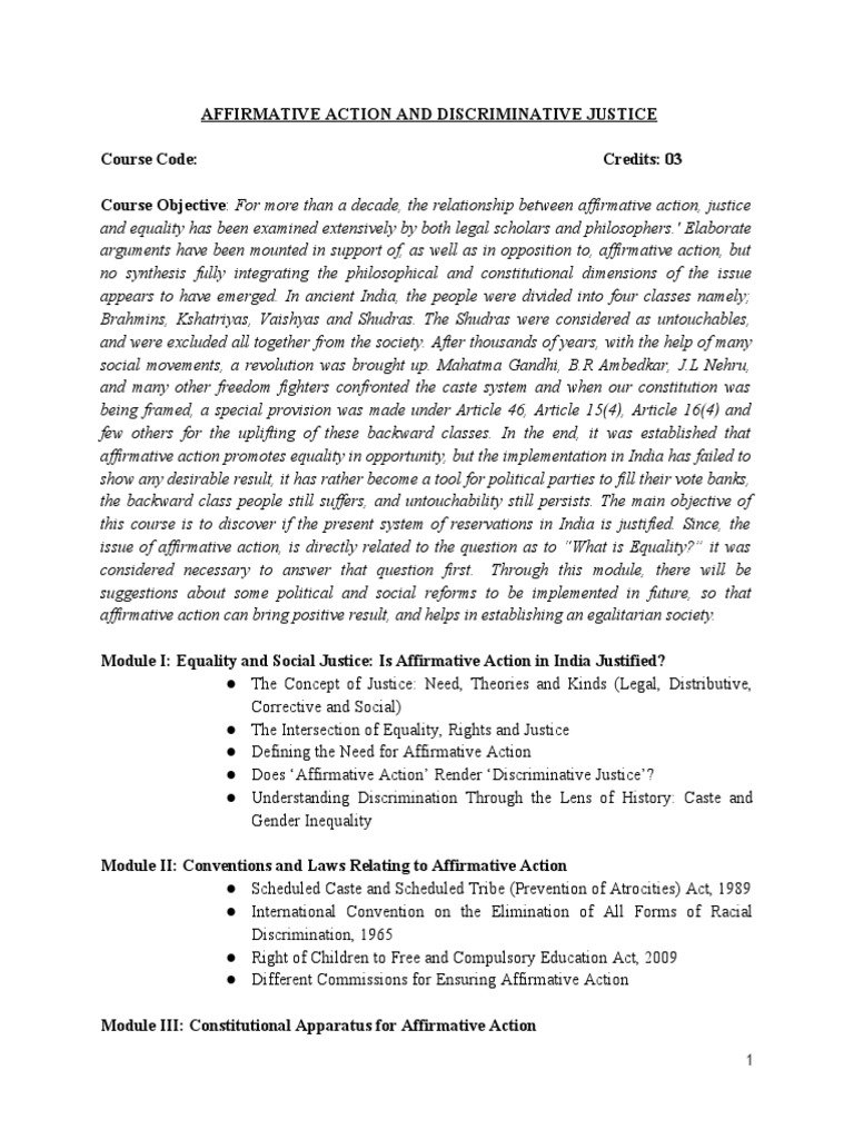 Examining the Need for Affirmative Action in India Through the Lenses