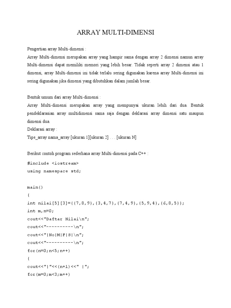 Pengertian Array Multidimensi | PDF | Metode & Bahan Ajar