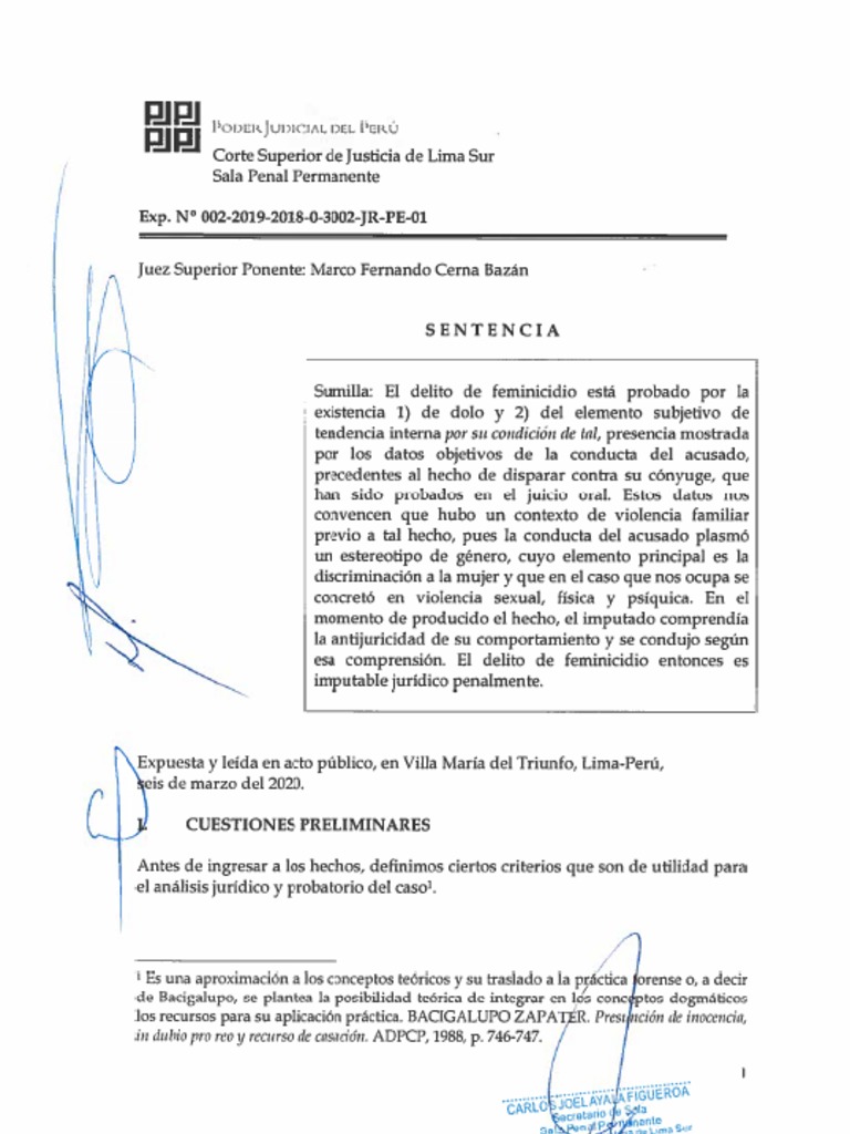 Peru PJ Sentencia Feminicidio | PDF