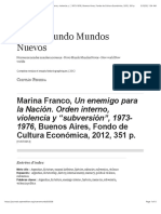 Marina Franco, Un Enemigo para La Nación. Orden Interno, Violencia y "Subversión", 1973-1976, Buenos Aires, Fondo de Cultura Económica, 2012, 351 P.