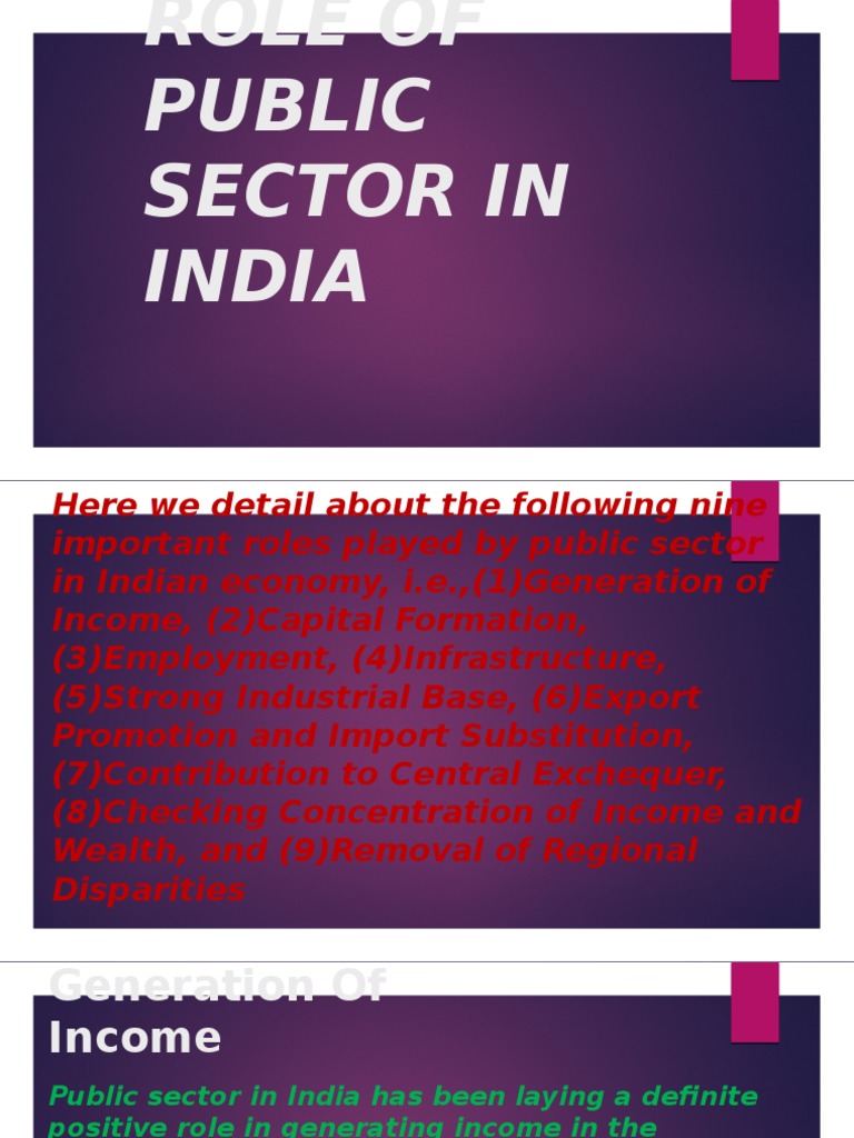Role Of Public Sector In India PDF Capital Formation Wealth
