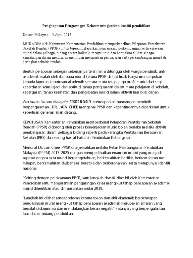 Pengasingan Kelas Pdf