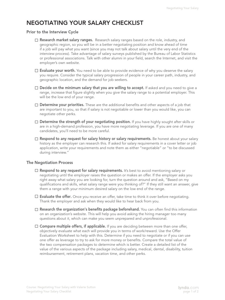 Checklist PDF Salary Negotiation