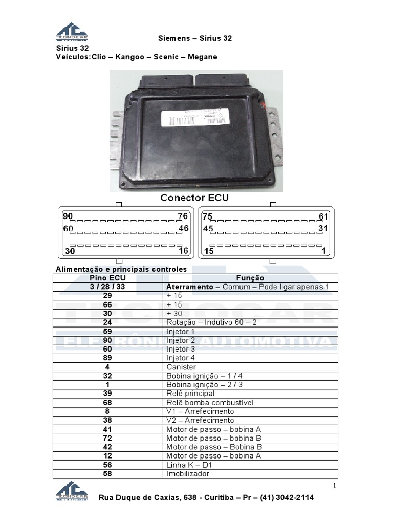Sirius 32 ECU para Renault Clio e Kangoo | PDF | Relé | Bens manufaturados