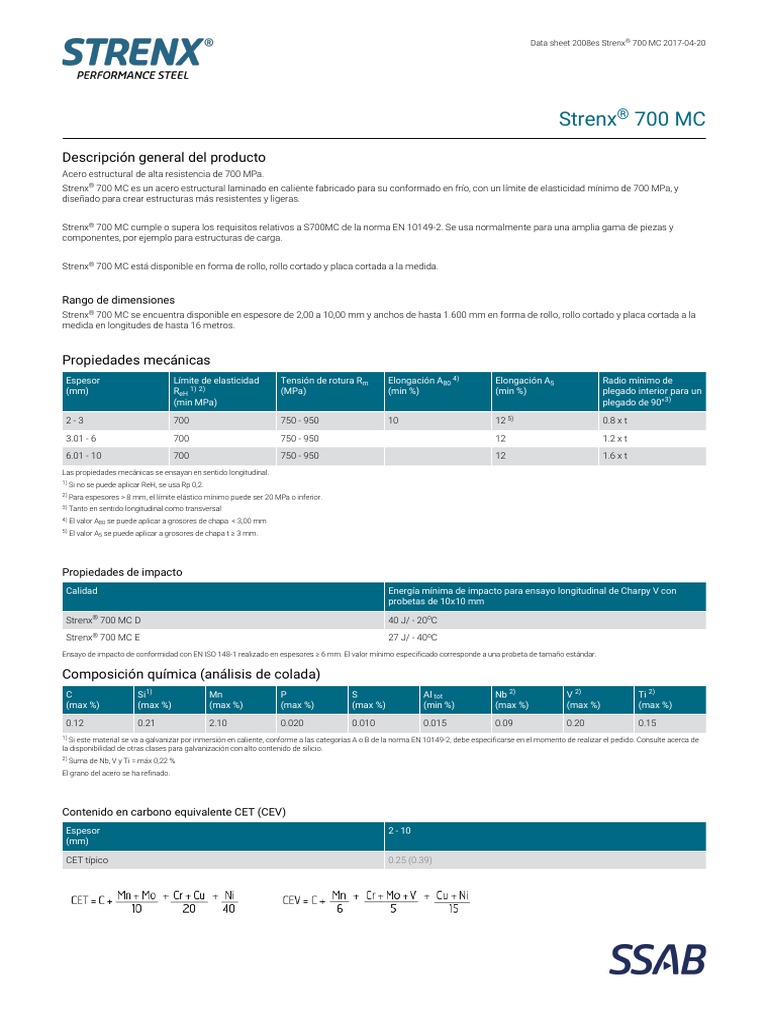 Strenx 700 Pdf: Fiche Technique Strenx – DCRZ