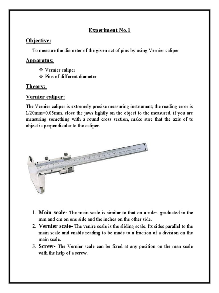 Measurement of Pin Diameters Using a Vernier Caliper PDF Scientific Observation Teaching