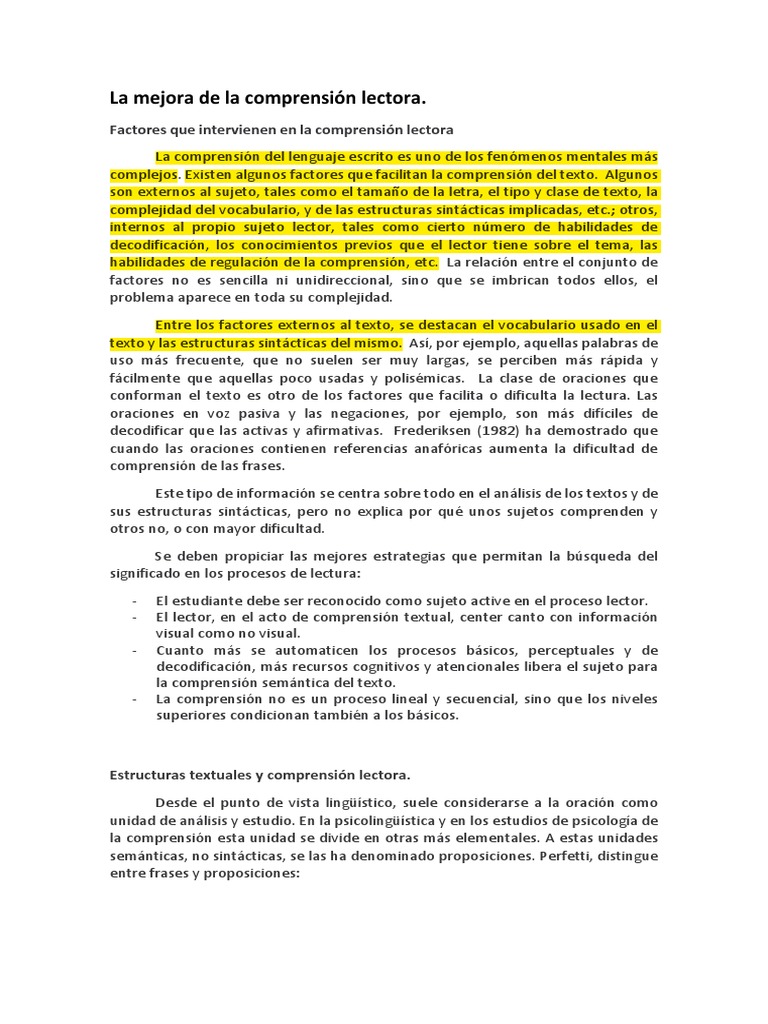 La Mejora de La Comprension Lectora (2) (1) Pnfp2 | PDF | Proposición ...