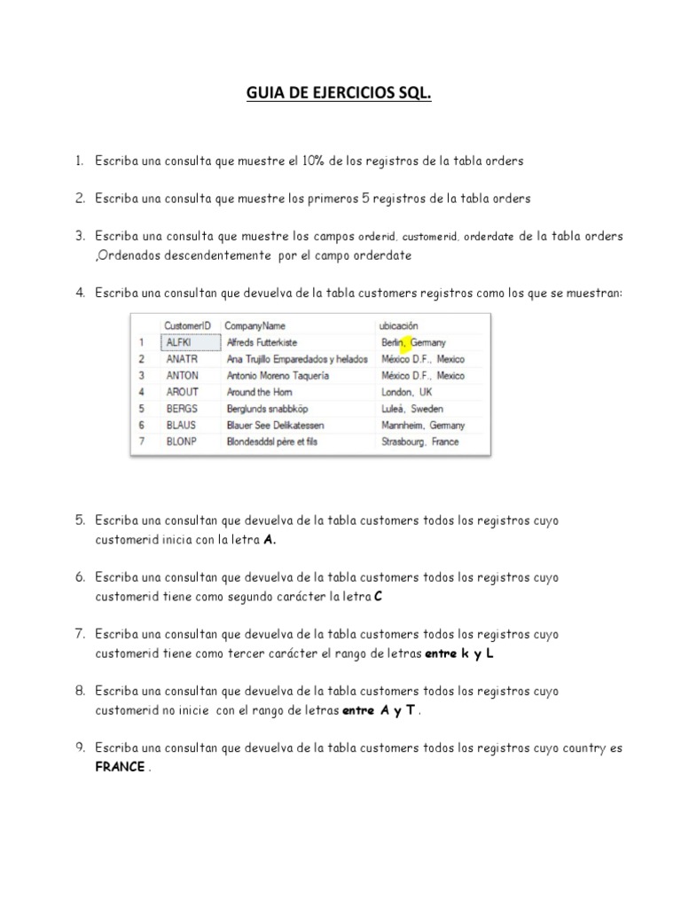 Guía de Ejercicios SQL en PDF | PDF