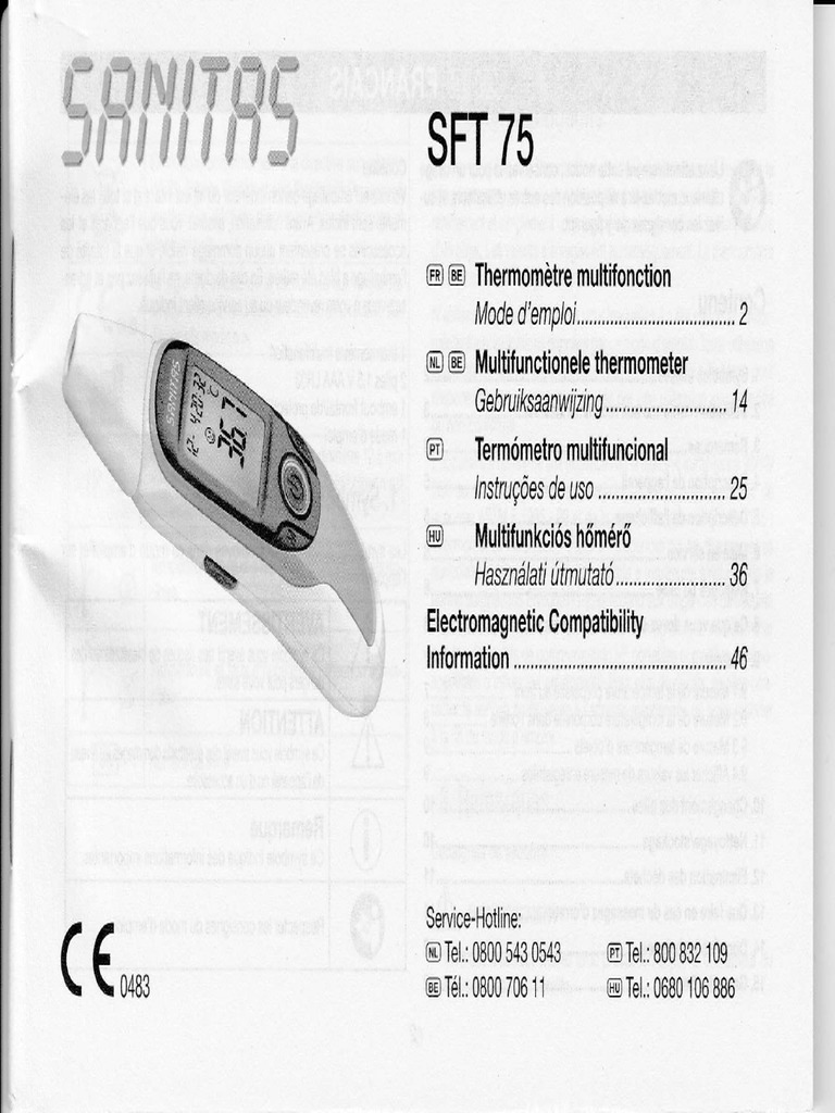 Thermometre Sanitas Sft 75 Mode D emploi Pdf Sanitas SFT 75 Magyar Használati Útmutató | PDF