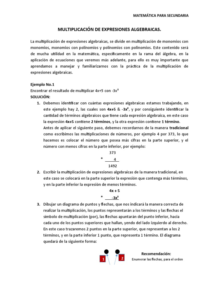 Multiplicación de Expresiones Algebraicas | PDF | Multiplicación | Fórmula