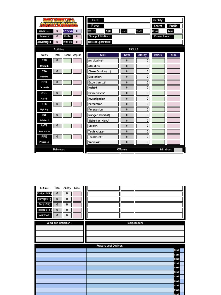 M&amp;M - Character Sheet PDF | PDF | Entertainment | Gaming