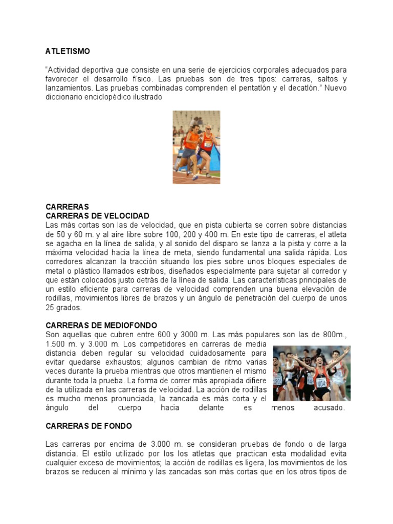 Guía Completa de Carreras y Saltos en Atletismo | PDF | Deporte del ...