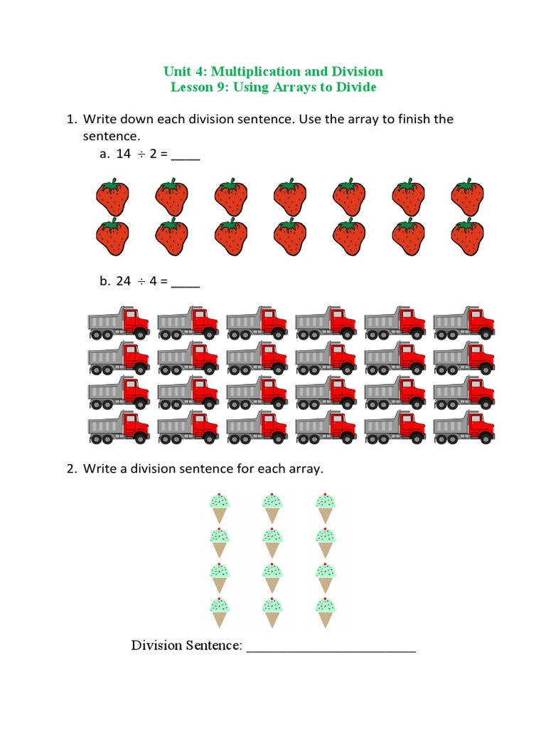 Division Using Arrays Worksheet | PDF