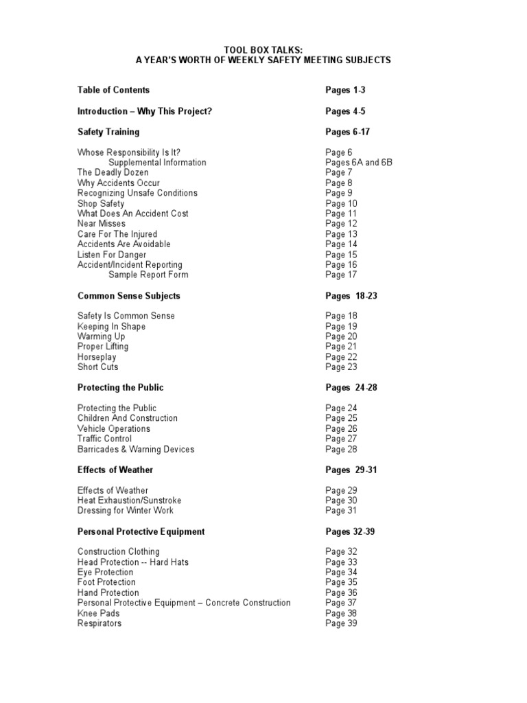 Tool Box Talks Complete PDF First Aid Occupational Safety And Health