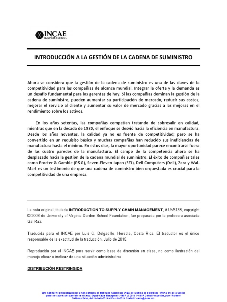 Introduction To Supply Chain Introduccion A La Gestion de La Cadena de ...