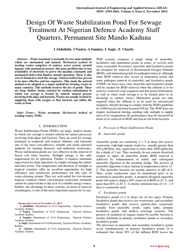 Calculation Maturation and Pond From Literature PDF PDF Sewage
