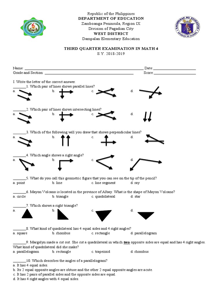 Third Quarter Exam 2019 | PDF | Euclidean Plane Geometry | Euclidean ...