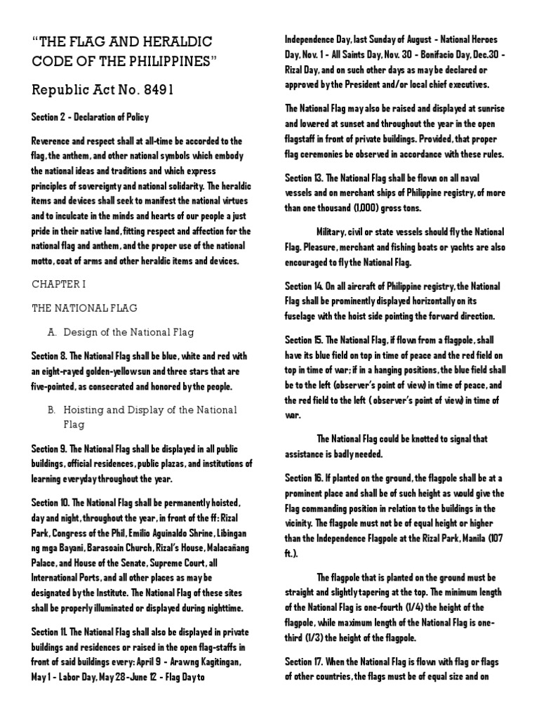 The Flag and Heraldic Code of The Philippines PDF Flag National