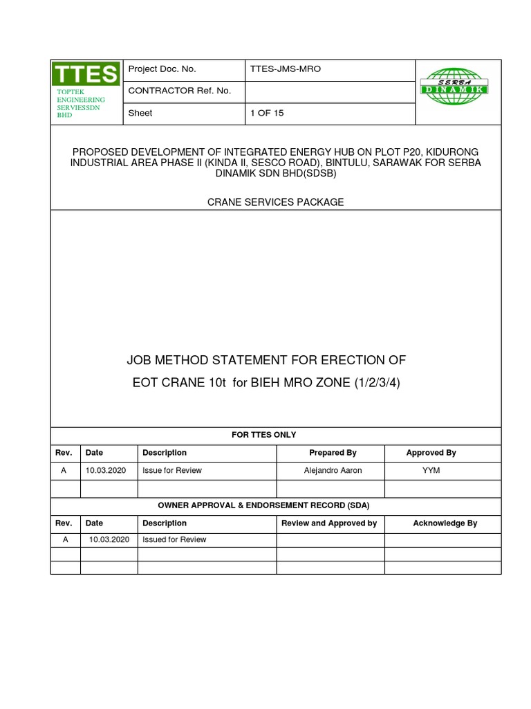 Job Method Statement for EOT Crane | PDF | Crane (Machine) | Rope