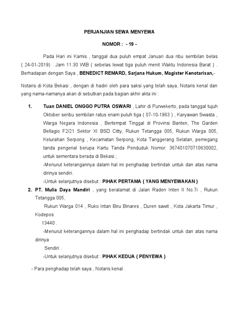 Surat Perjanjian Sewa Menyewa PDF