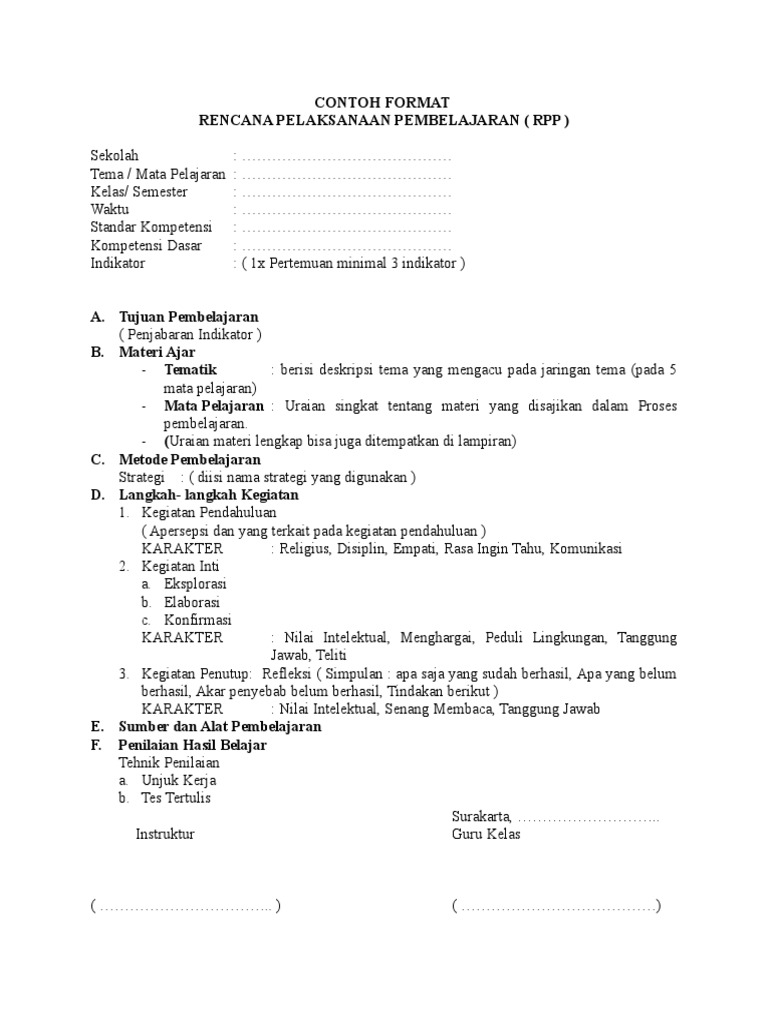 Contoh Format RPP KTSP SD Lengkap | PDF
