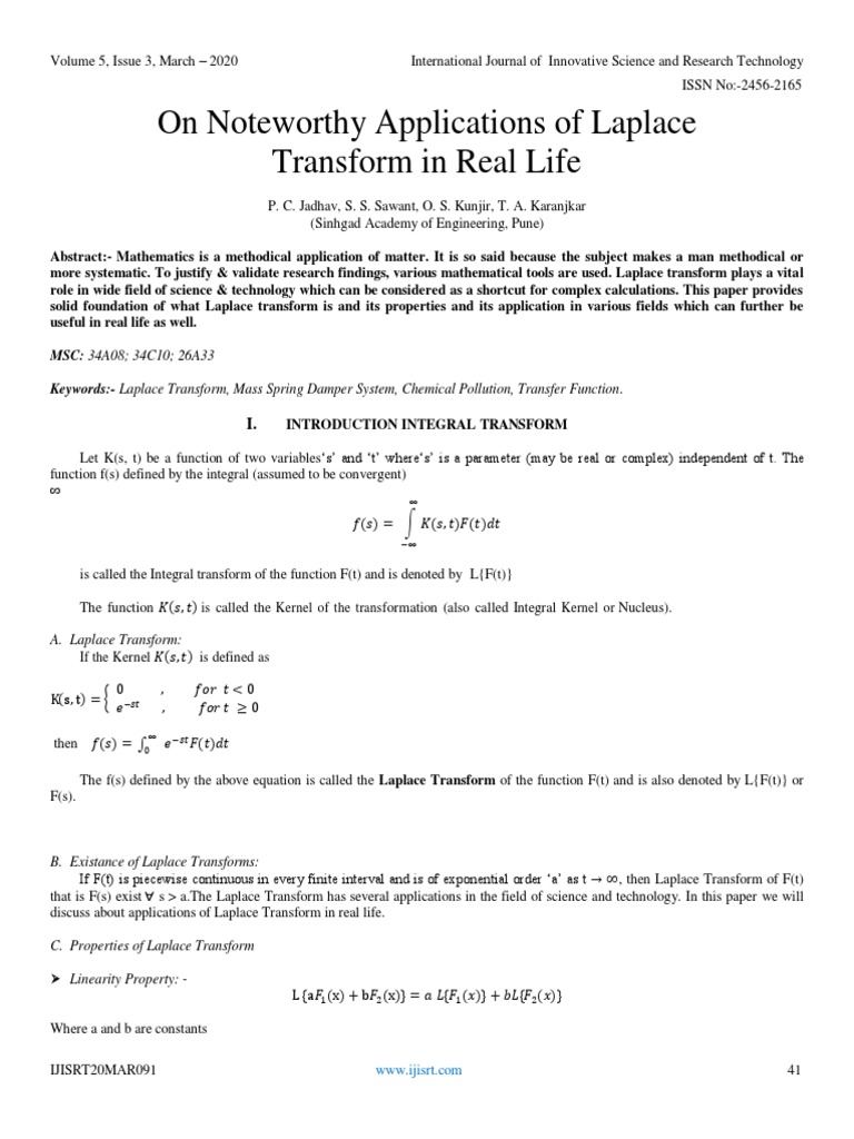 Applications Of Laplace Transform In Real Life