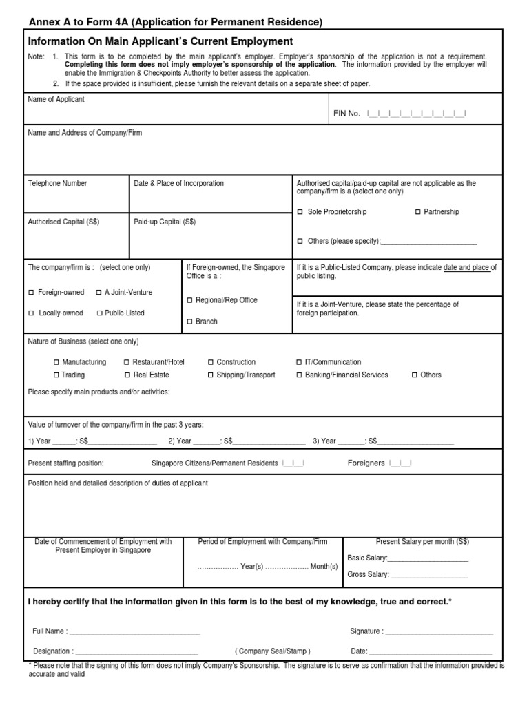 Annex A Form for Permanent Residence | PDF | Joint Venture | Economies